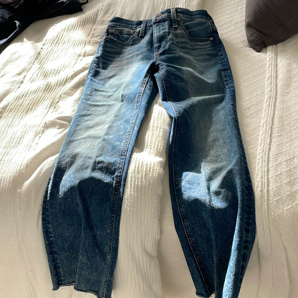 Boot cut frayed bottom jeans, size 26